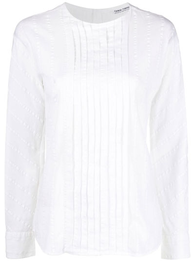 Pre-owned Giorgio Armani 1970s Pleated Button-up Shirt In White