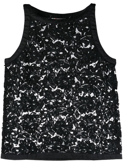 Pre-owned Saint Laurent 1970s Floral-lace Sleeveless Top In Black