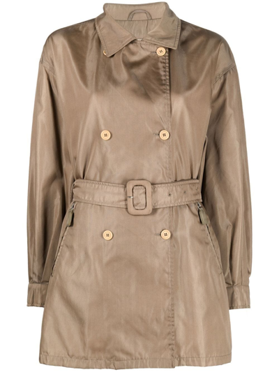 Pre-owned Prada 2000s Double-breasted Belted Trench Coat In Neutrals