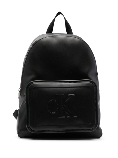Calvin Klein Jeans Est.1978 Logo-embossed Leather Backpack In Black
