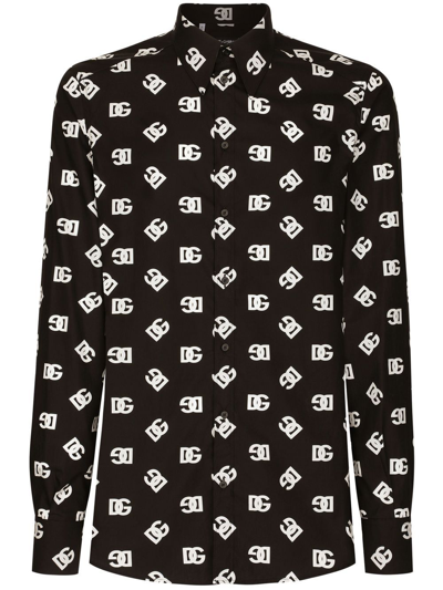 Dolce & Gabbana Logo-print Long-sleeve Shirt In White/black