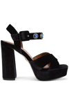 Kurt Geiger Octavia Rhinestone-embellished Velvet Platform Sandals In Black
