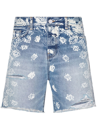 Amiri Bleach Bandana-print Denim-shorts In Clay Indigo Grey