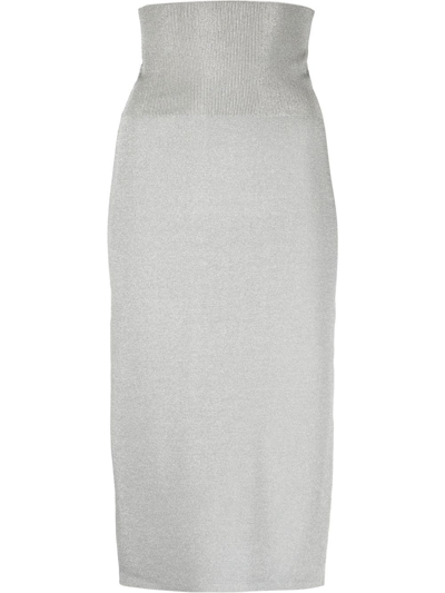 Victoria Beckham Fitted Split-hem Stretch-woven Midi Skirt In Silver