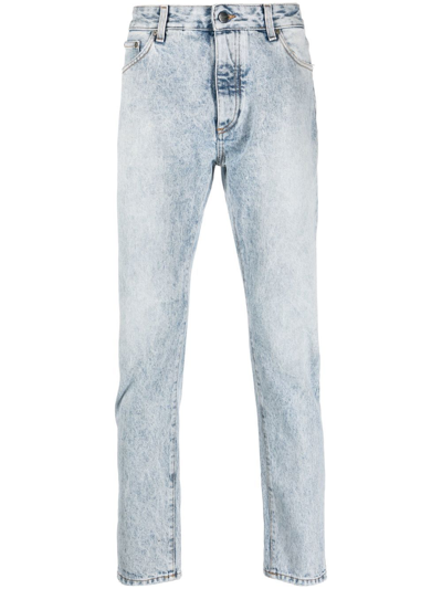 Palm Angels Curved-logo Print Jeans In Light Blue