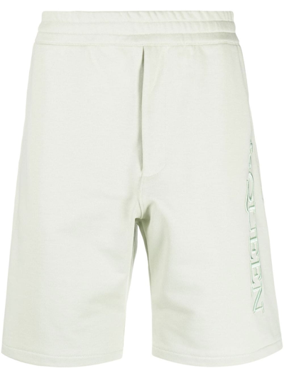 Alexander Mcqueen Embroidered-logo Bermuda Shorts In Opal
