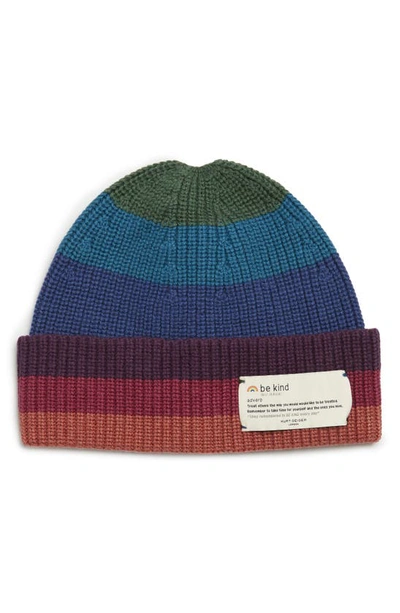 Kurt Geiger Rainbow Stripe Chunky Knit Cuff Beanie In Open Blue