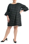 Nina Leonard Scuba Plaid Shift Dress In Black/ Ivory