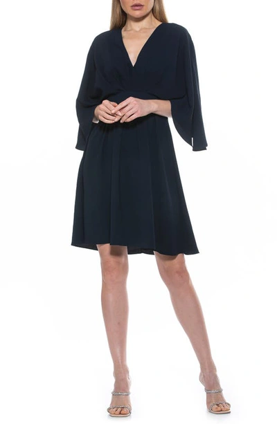 Alexia Admor Isla Draped Dolman Sleeve Fit & Flare Dress In Navy