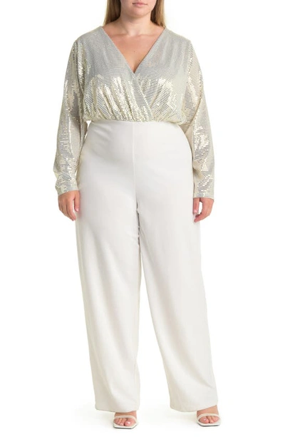 By Design Sandra Dico Dot Sequin Long Sleeve Jumpsuit In Gardenia