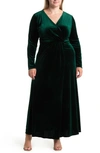 By Design Rosalie Long Sleeve Velvet Maxi Dress In Emerald