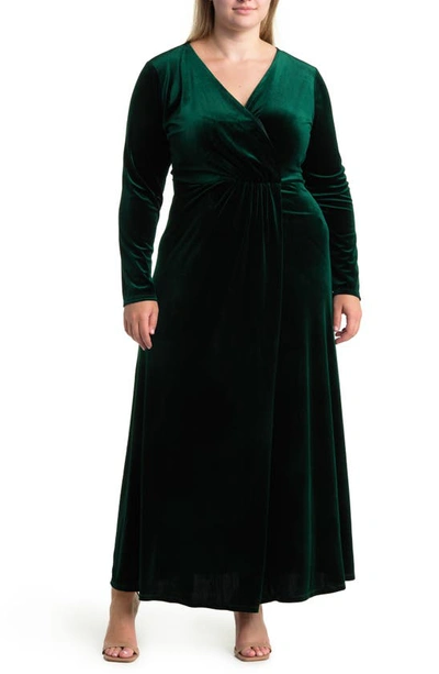 By Design Rosalie Long Sleeve Velvet Maxi Dress In Emerald