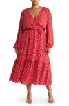 By Design Dottie Georgette Dot Faux Wrap Dress In Barbados Cherry/ White