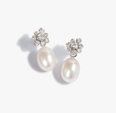 Annoushka Marguerite 18ct White Gold Diamond Pearl Drop Earrings