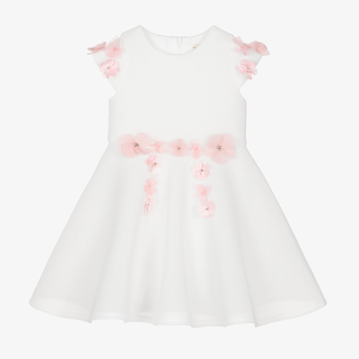 David Charles Babies' Girls White Mesh Flower Dress