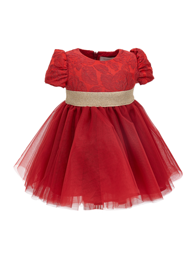 Monnalisa Kids'   Brocade And Tulle Dress In Ruby Red