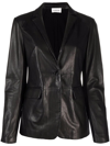 P.A.R.O.S.H BLACK SINGLE-BREASTED LEATHER BLAZER WITH VISCOSE BACK