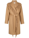 P.A.R.O.S.H BROWN COAT WITH FRINGED BORDER AND WAIST BELT
