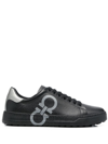 Ferragamo Number Double Gancio Low Top Sneaker In Black