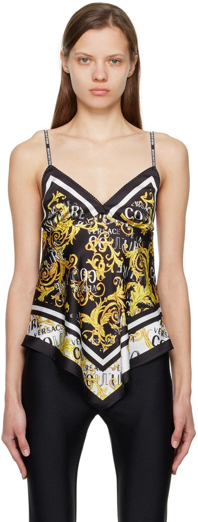 Versace Jeans Couture Black Graphic Camisole In Eg89 Black/gold