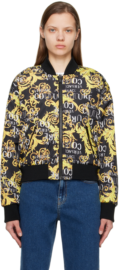 Versace Jeans Couture Black Reversible Graphic Bomber Jacket.