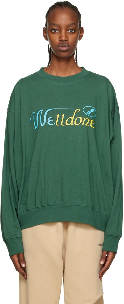 We11 Done Green Mix Color Cursive Sweatshirt