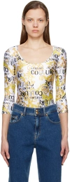 Versace Jeans Couture White Graphic Bodysuit In Eg03 White + Gold