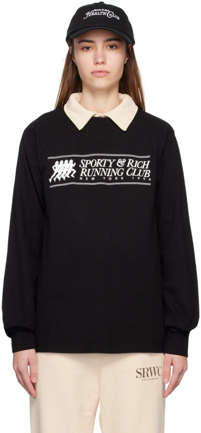Sporty And Rich Black 'running Club' Long Sleeve T-shirt In Black/white