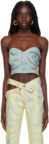 Masha Popova Blue Strapless Denim Crop Top In Dusty Blue