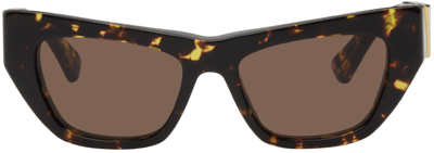 Bottega Veneta Tortoiseshell Rectangular Sunglasses In 002 Shiny Spotted Ha