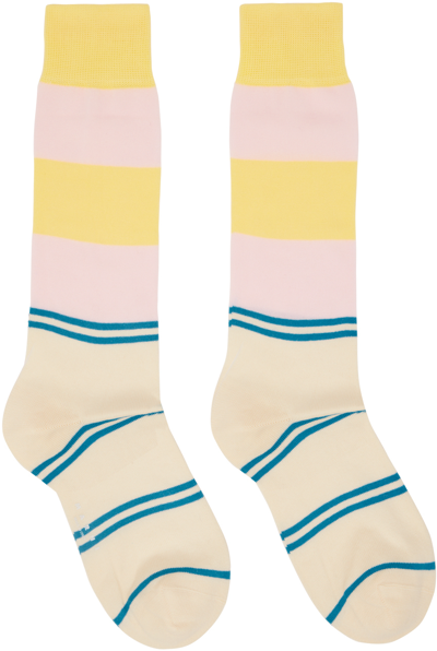 Marni Off-white & Yellow Stripe Socks In Neutrals