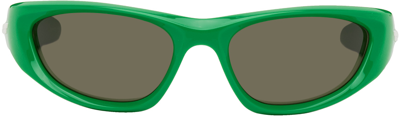 Bottega Veneta Cone Wraparound Sunglasses In 003 Shiny Solid Gree