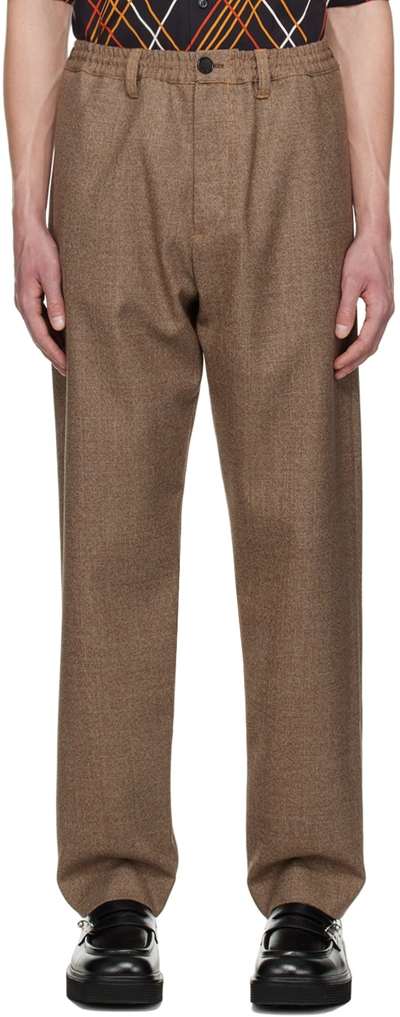 Marni Brown Textured Trousers In 00m50 Raw Sienna
