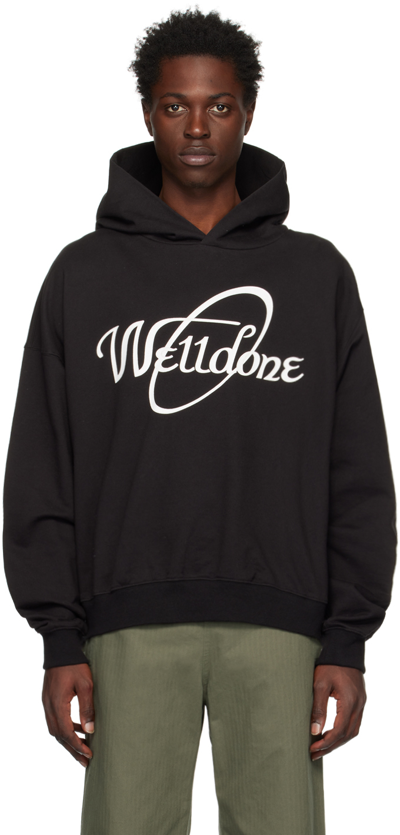 WE11 DONE BLACK CURSIVE CIRCLE HOODIE