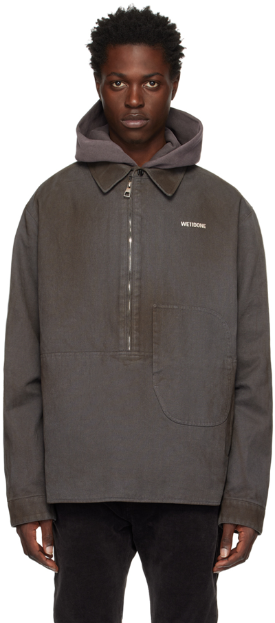 We11 Done Gray Washed Jacket In Charcoal