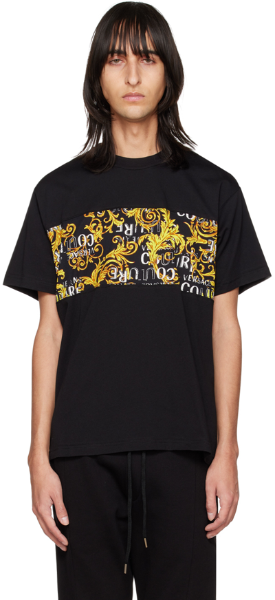 Versace Jeans Couture Black Paneled T-shirt In Eg89 Black/gold