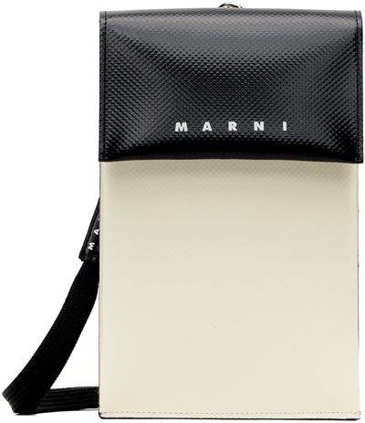 Marni Black & Off-white Logo Phone Holder In Z2p90 Silk White/bla