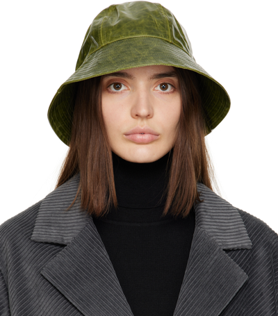 Song For The Mute Green Coated Bucket Hat In Grn Dark Green