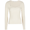 Veronica Beard Gladys Ribbed Sweetheart Knit Long Sleeve Top In Ivory In Ivory