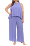 London Times Sleeveless Popover Wide Leg Jumpsuit In Peri