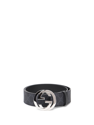 Gucci Gg Black Logo-embossed Leather Belt In Nero