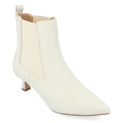 Journee Collection Women's Tenlee Pointed Toe Kitten Heel Dress Booties In Ivory