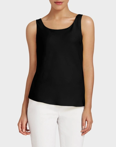 Lafayette 148 Mesh Jersey Scoop Neck Tank In Black