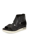 EILEEN FISHER SPORT WIDE-STRAP LEATHER SANDALS, BLACK,PROD201630505