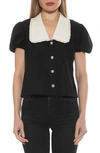 Alexia Admor Sandra Short Sleeve Button-up Blouse In Black