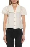 ALEXIA ADMOR SANDRA SHORT SLEEVE BUTTON-UP BLOUSE