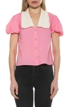 Alexia Admor Sandra Short Sleeve Button-up Blouse In Pink