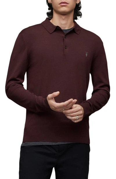 Allsaints Mode Merino Ls Polo In Beaujolais Red