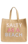Btb Los Angeles Salty As A Beach Straw Tote In Sand Pink Rainbow
