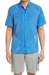 Tommy Bahama Bali Border Floral Jacquard Short Sleeve Silk Button-up Shirt In Techno